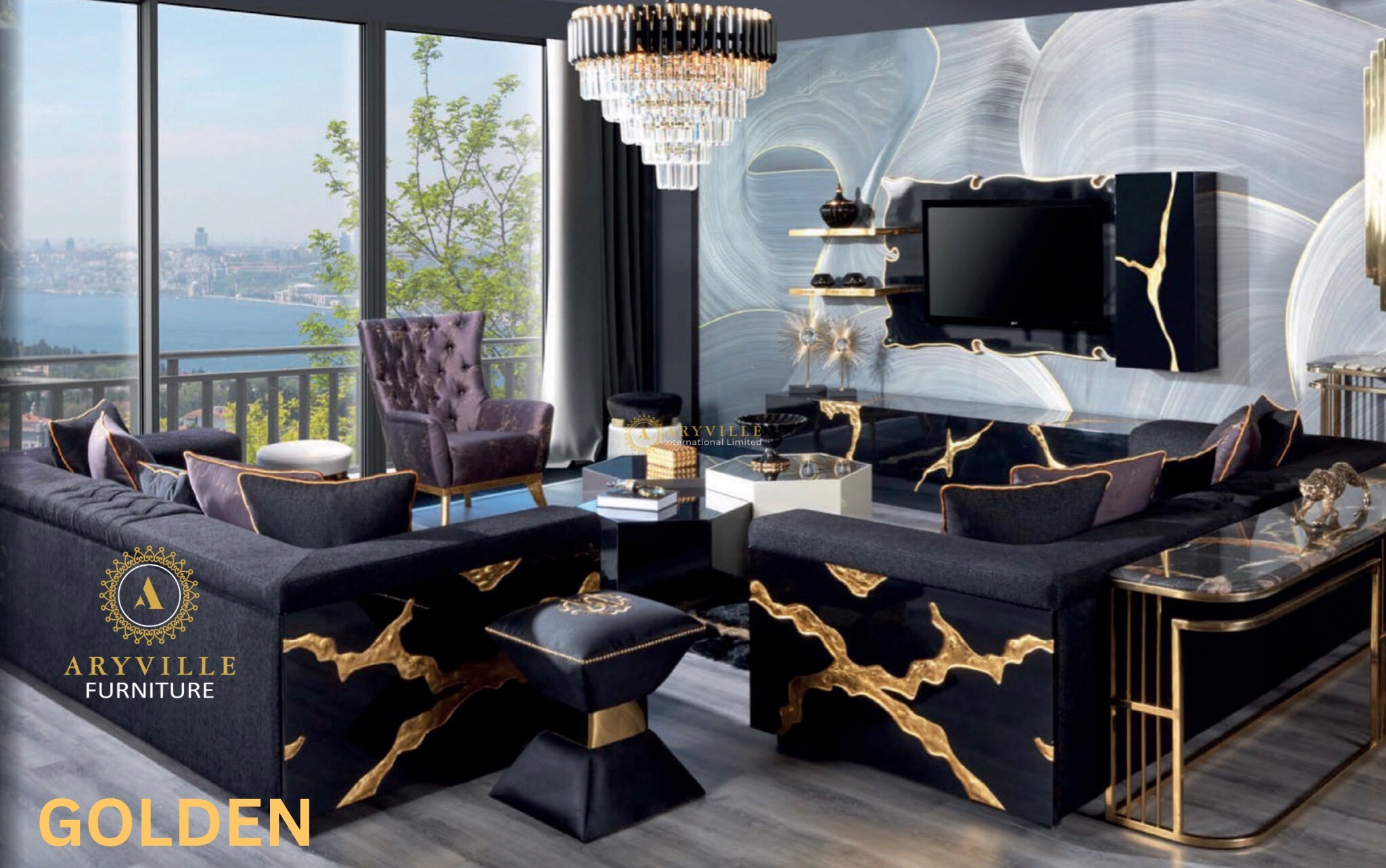 GOLDEN LIVING ROOM/DINING ROOM SET (CS)