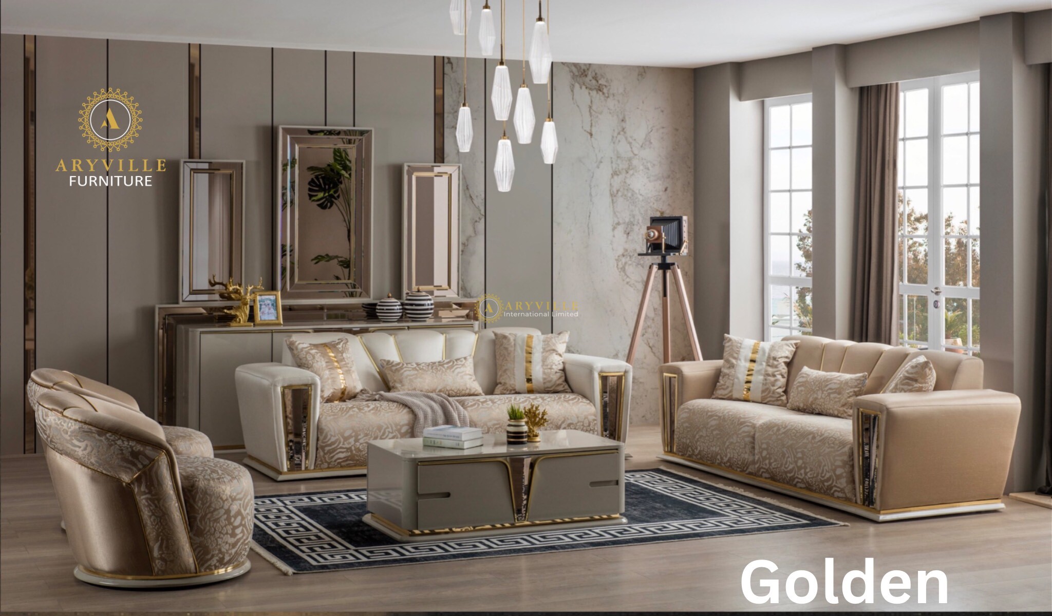 GOLDEN DINING ROOM/SOFA SET (SK)