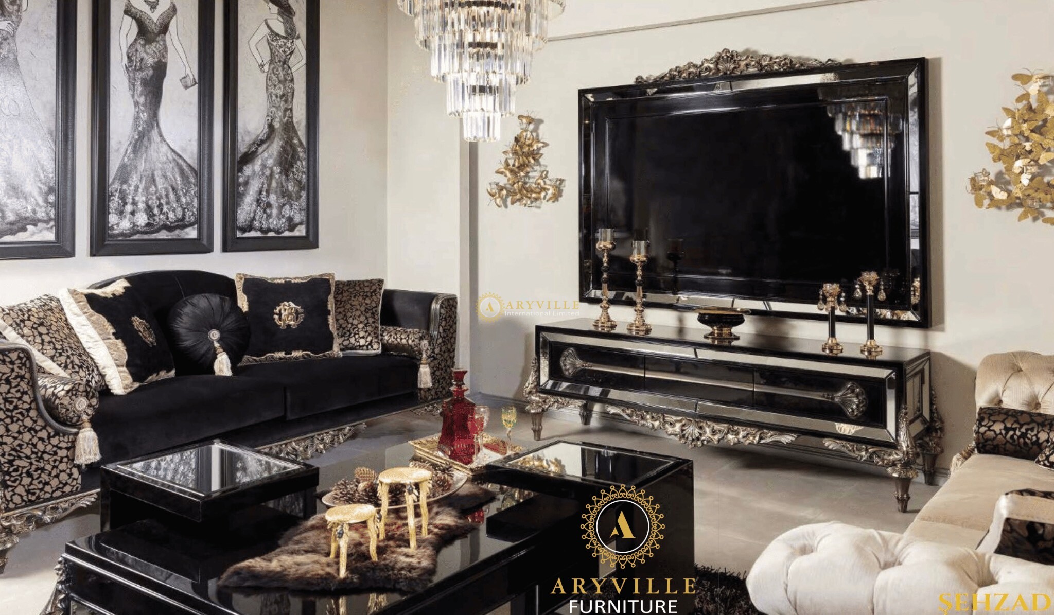 SEHZADE BLACK LIVING ROOM SET (AF)