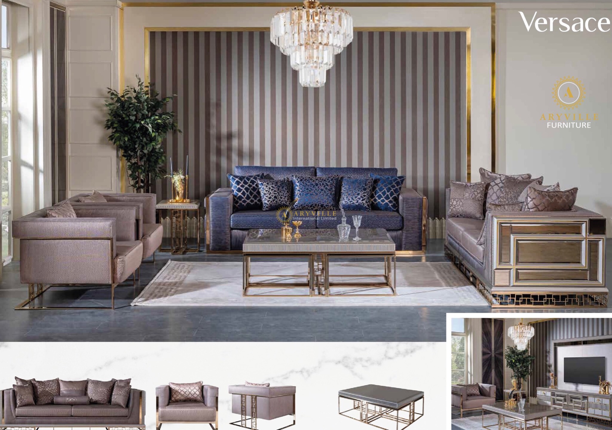 VERSACE DINING/BEDROOM AND LIVING ROOM SET (MZ)