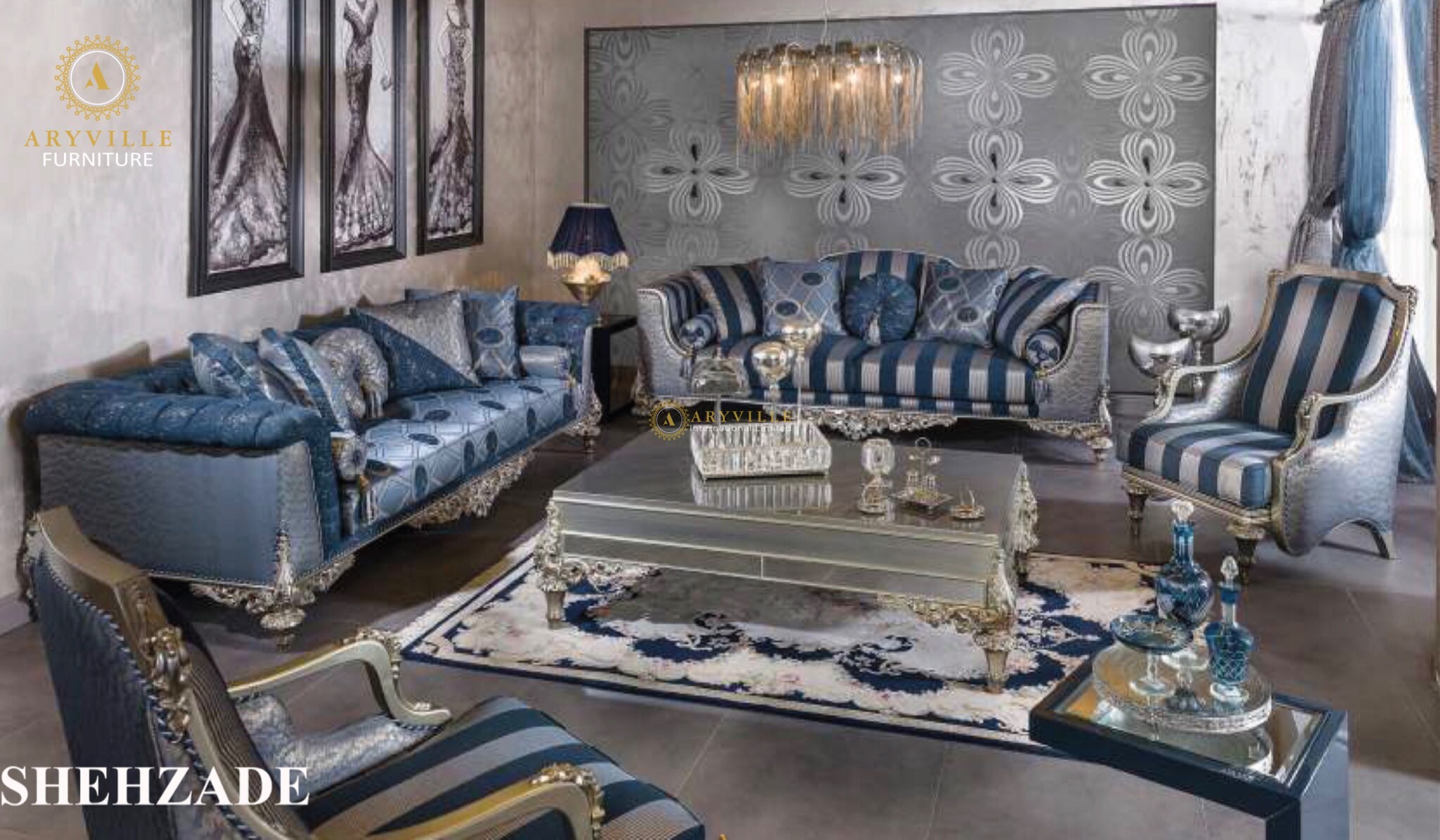 SHEHZADE BLUE LIVING ROOM SET (AF)